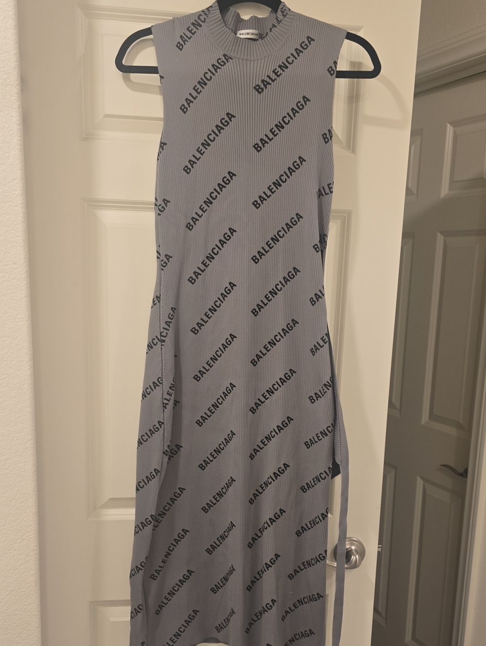 Balenciaga Grey Logo Maxi Wrap Dress with High Neck